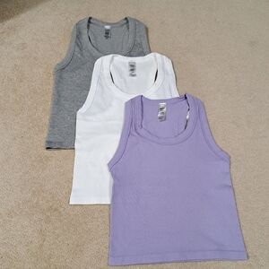 Reflex Set Of 3 Tanks Racer Back Ribbed Seamless White Grey Purple Size Large